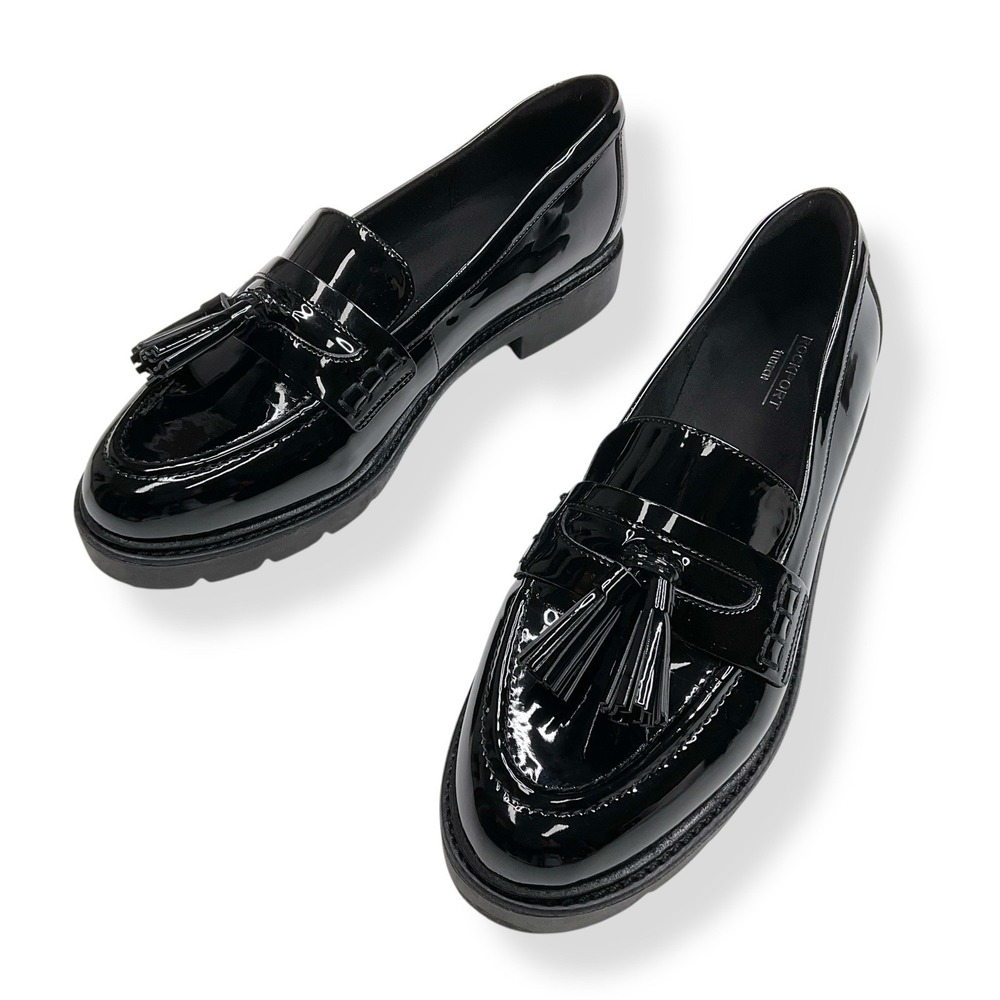 Rockport Shoes Women 8M Black Loafer Black Patent Leather Tassel Tru Tech Kiara